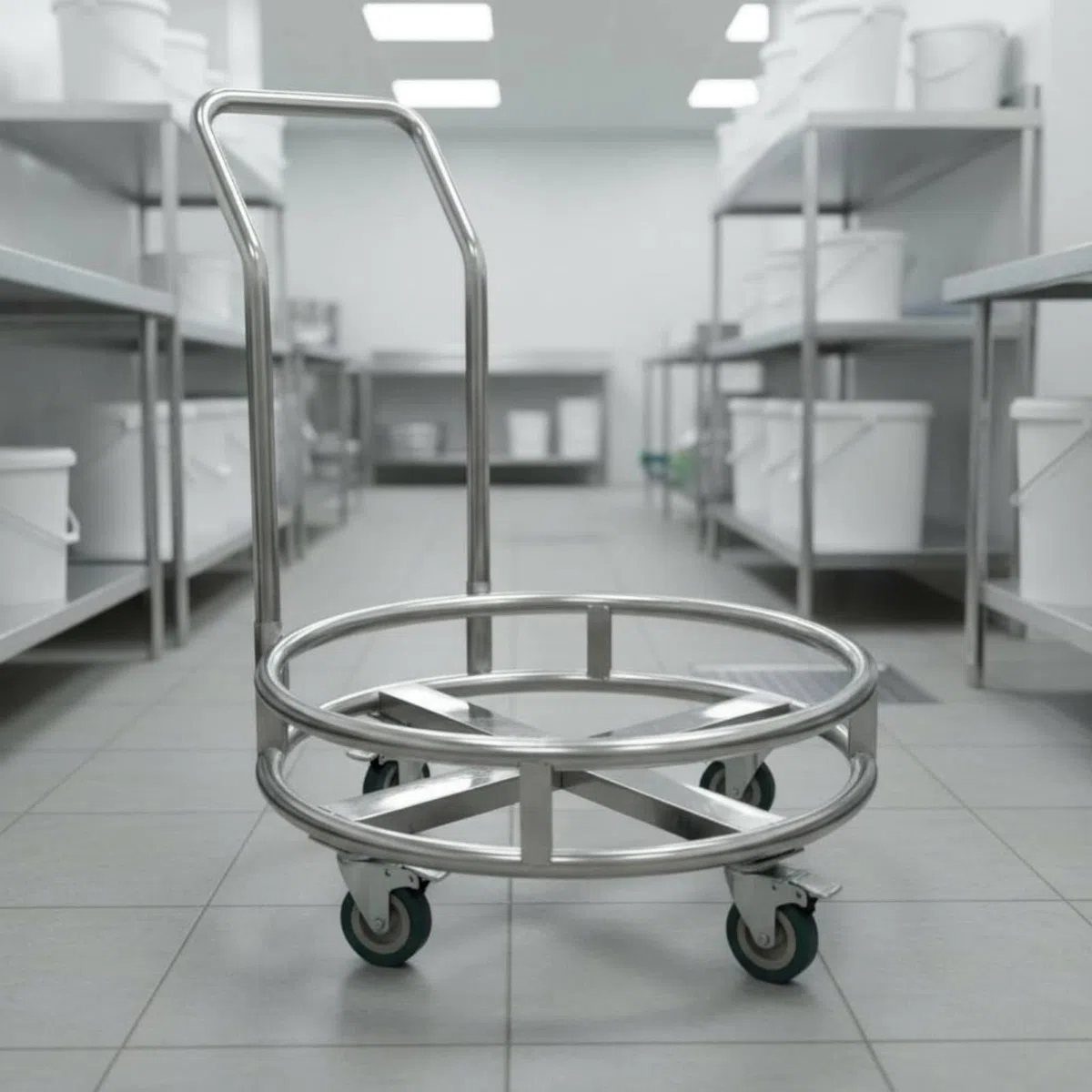 perfk Carrito de Acero Inoxidable Carro Utility Trole para Cubetas de Sopa con Marco Reforzado y Maniobra Sencilla Adecuado para Restaurantes Catering, 32cm, con Freno Y Empuje Manual