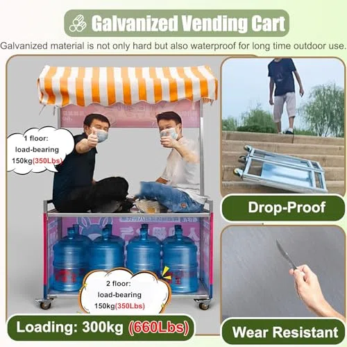 Carro de venta plegable, portátil y ligero para helados, perros calientes, dulces, postres y juguetes, ideal para mercados y eventos de agricultores