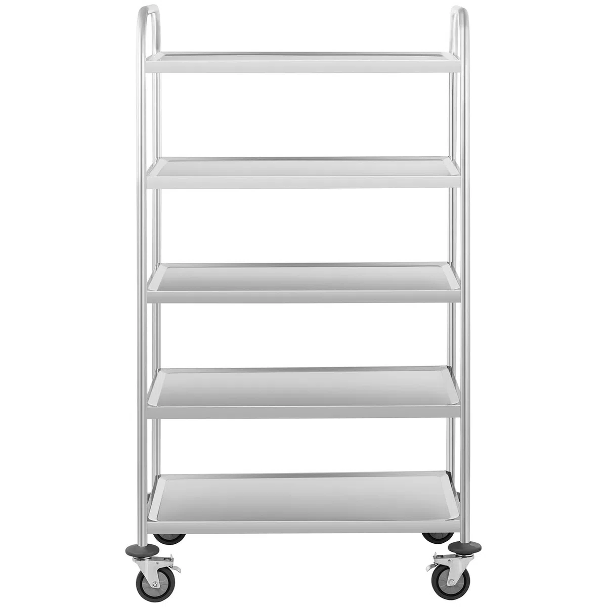 Royal Catering RCSW-5.1 Carro Cocina Carrito de Servicio con Ruedas (5 Bandejas, Capacidad de Carga 250 kg, Distancia entre las Bandejas 27 cm, Paragolpes) Acero Inox