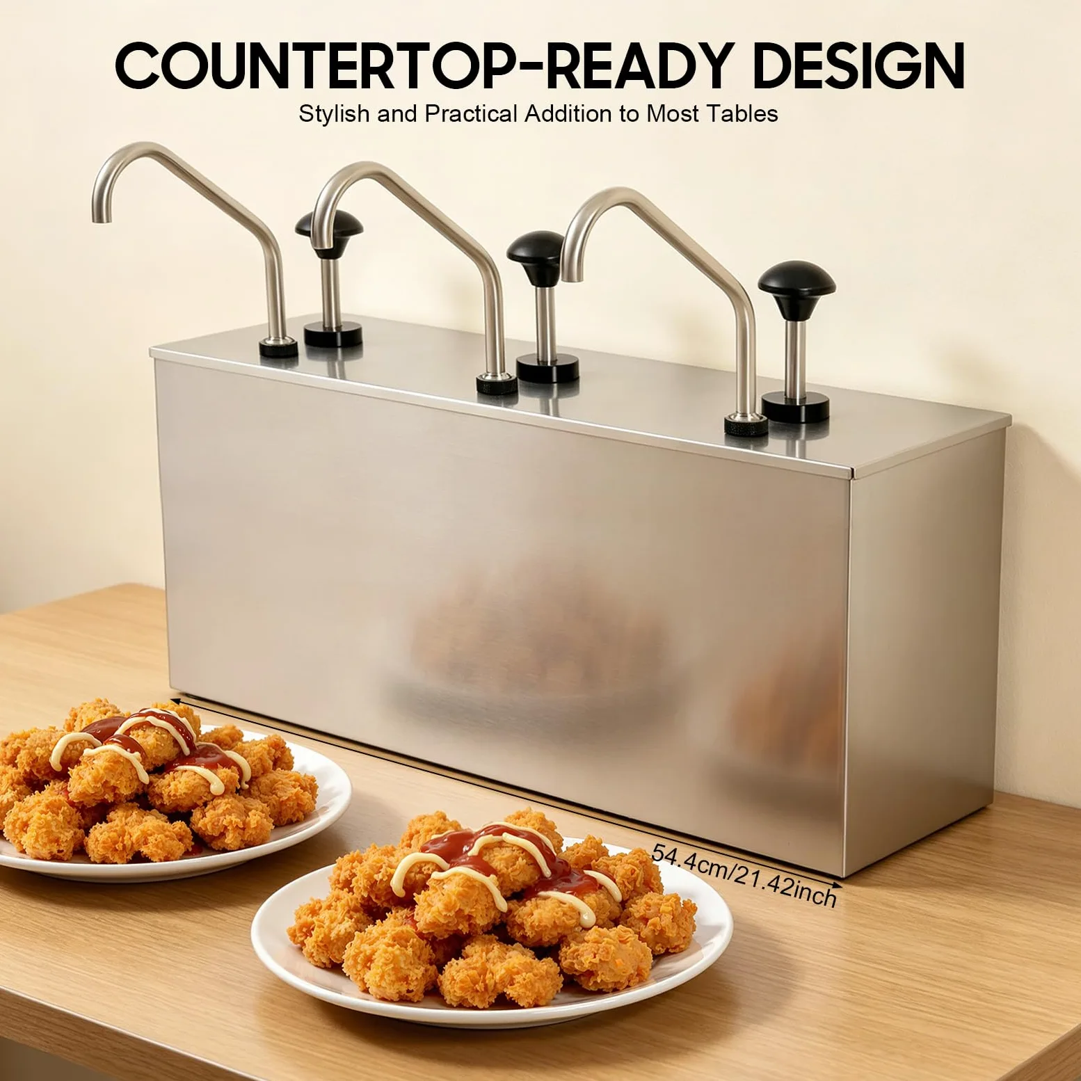 Dispensador de salsa de acero inoxidable 3 x 4 L, bomba de salsa de 3 compartimentos, dispensador de condimentos con tanques extraíbles, dosificador Ketchup Mayonesa mostaza para buffet restaurante
