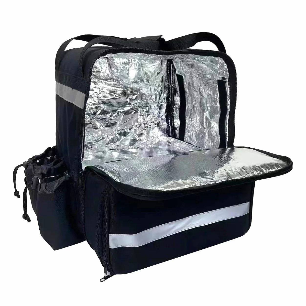 Mochila Expandible para Entrega de Alimentos con 4 Portavasos, Bolsa Aislada para Pizza, Rayas Reflectantes para Bicicleta, Uber Eats, Negro, Moderno