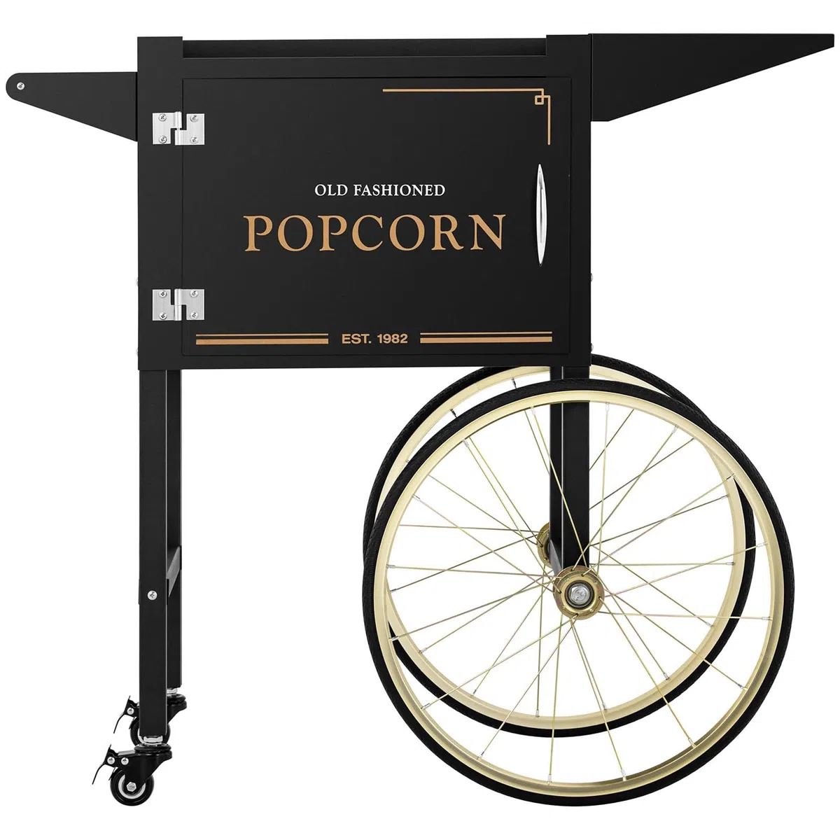 Royal Catering Carrito Para Palomiteras Carro Para Máquina De Palomitas RCPT-BGWG-1 (Con 4 ruedas y 2 frenos, Chapa de acero lacada, Negro y dorado)
