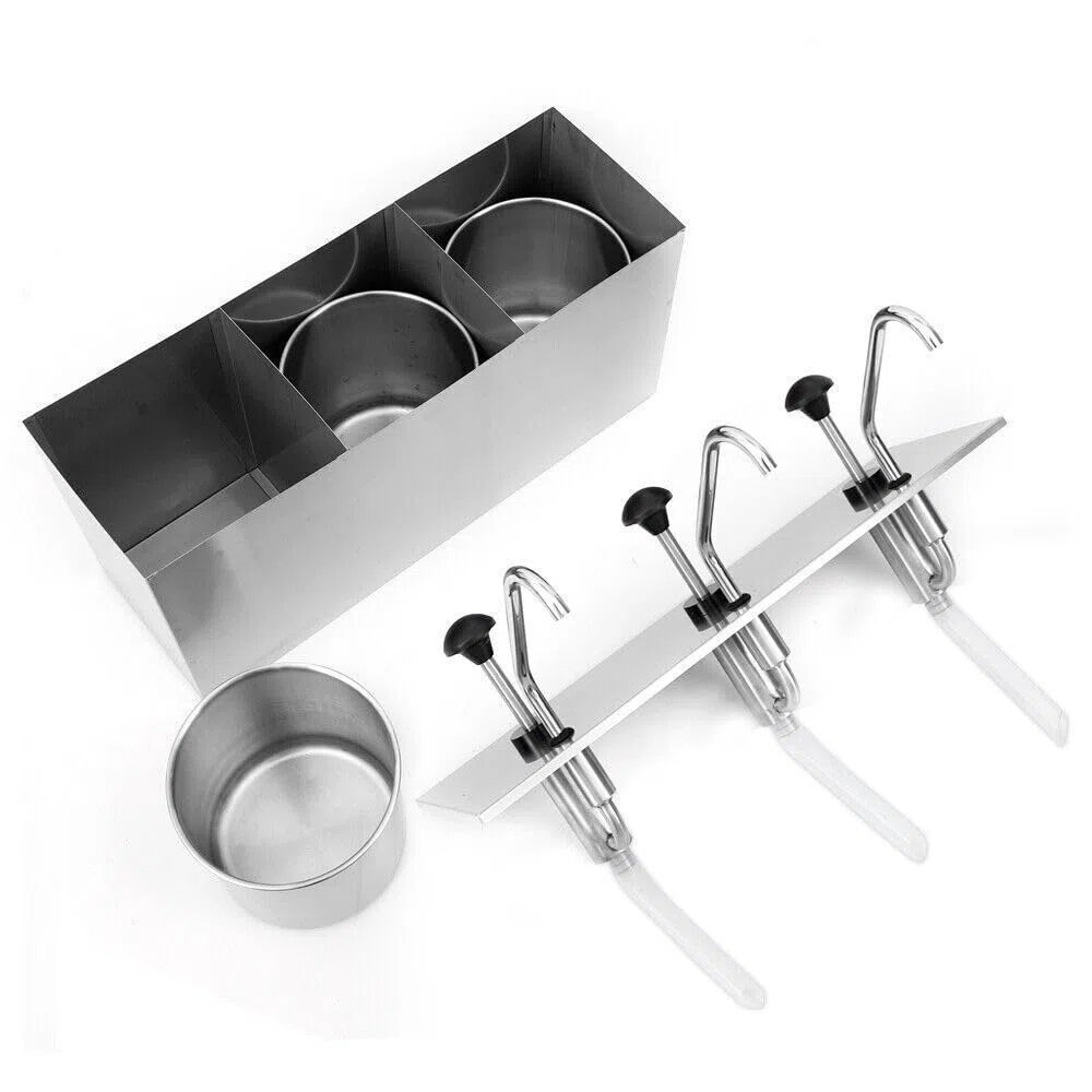 Juego de 3 dispensadores de salsa de acero inoxidable para mostaza, ketchup, salsa de barbacoa, capacidad de 4 litros, ideal para fiestas y eventos