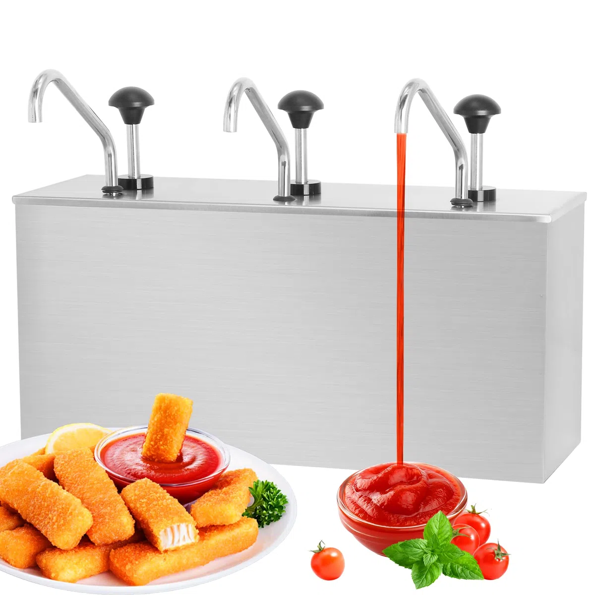 Dispensador de bomba de condimentos de 3 cucharones dispensador de bomba de salsa de acero inoxidable 11 cuarto de galón Condimento estación de bomba para salsa de tomate aderezo jarabe