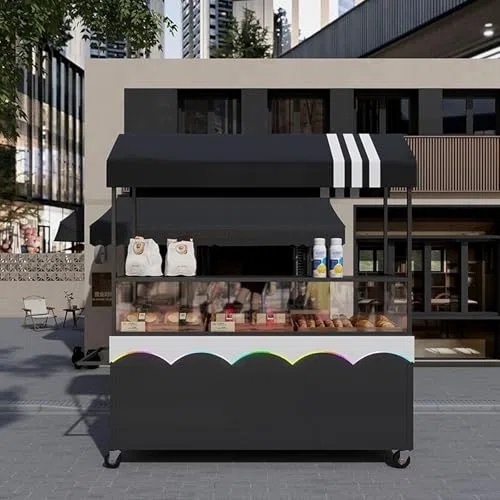 Carrito plegable para perros calientes con paraguas – Carrito móvil para vender pasteles, frutas, flores y artículos de segunda mano – ideal para mercados y eventos