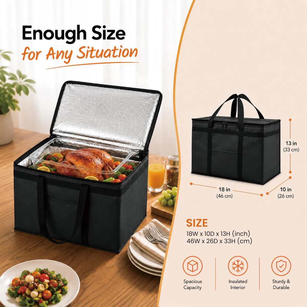 NZ home Bolsas aisladas para entrega de alimentos (XL Plus), bolsa térmica para compras de comestibles, entrega de pizza, bolsa de catering caliente y fría, reutilizable, plegable y resistente