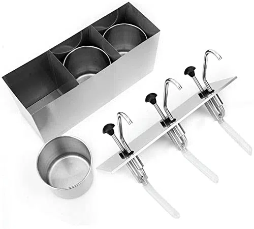 Dispensador de salsa – 3 bombas de acero inoxidable de 4 litros para salsa de tomate, mostaza y salsa, ideal para ollas calientes y condimentos