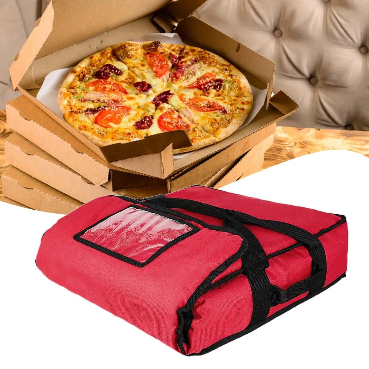 MagiDeal Pizza Develivey Bag Bolsas calentadoras de Pizza Bolsas calentadoras de Pizza Reutilizables Ligeras Estuche de Transporte Bolsas calentadoras de, Rojo 50x50x25cm