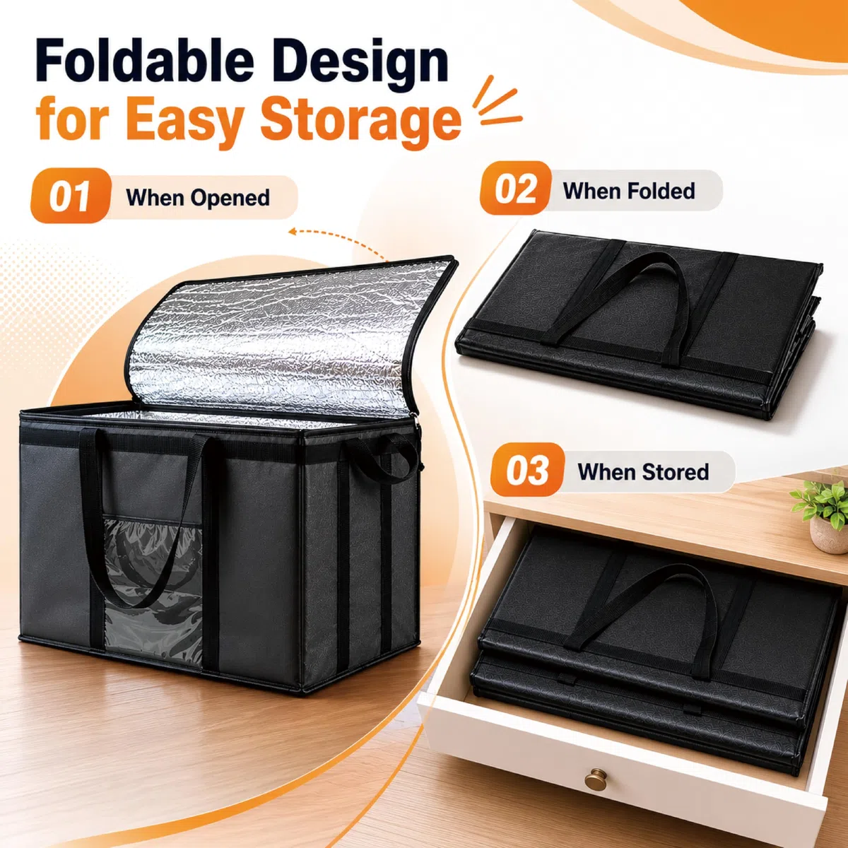 NZ home Bolsas aisladas para entrega de alimentos (XL Plus), bolsa térmica para compras de comestibles, entrega de pizza, bolsa de catering caliente y fría, reutilizable, plegable y resistente