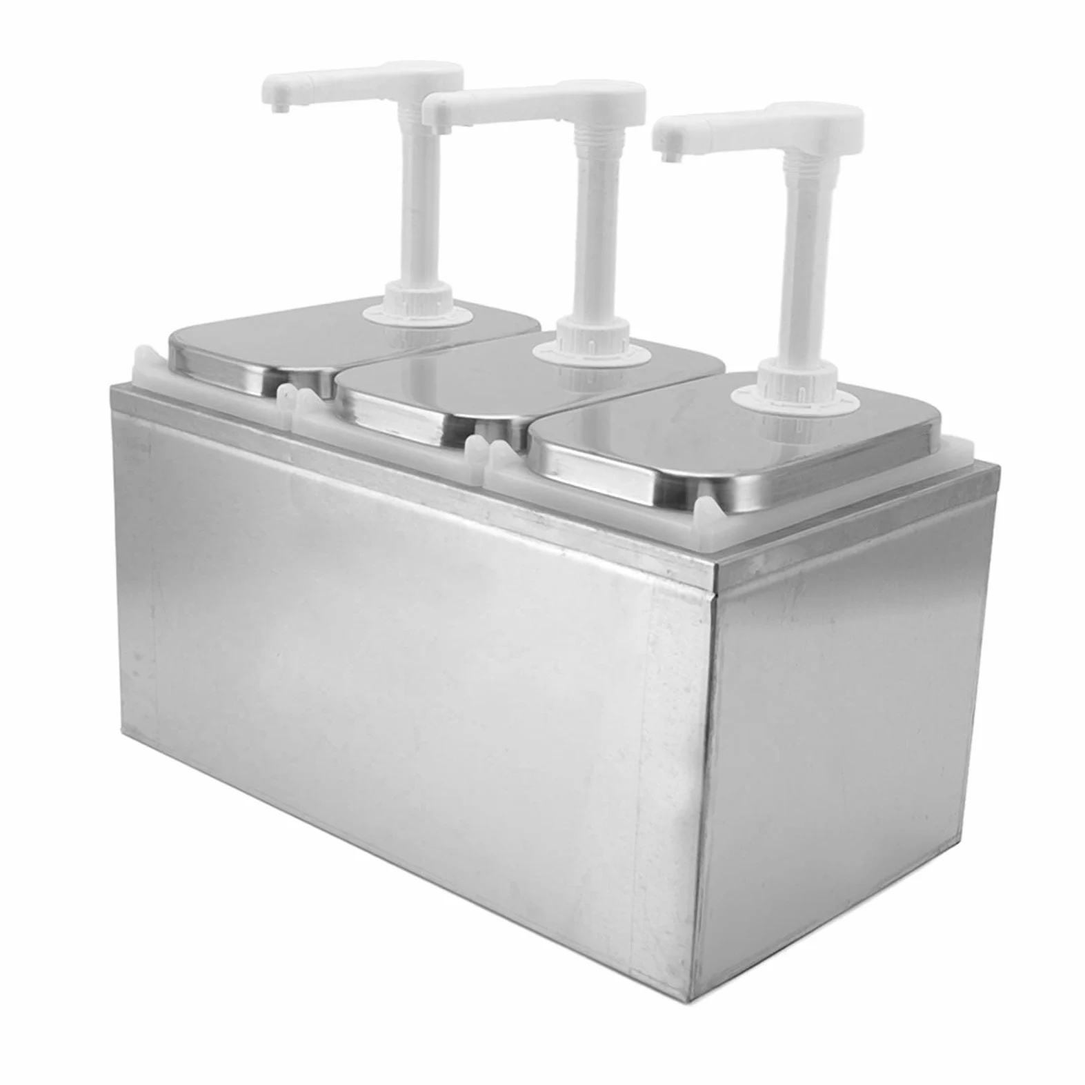 Bomba Dispensadora de Salsa de Acero Inoxidable y Plástico - Estación Bombeo Condimentos 35 Ml para Uso en Cocina (Bomba Triple 2 litros.)