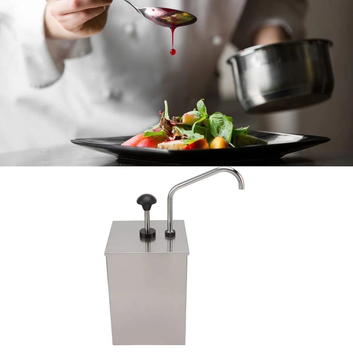 Dispensador de condimentos, bomba de salsa de acero inoxidable con tanque de almacenamiento extraíble, rebote rápido y a prueba de goteo, diseño duradero para salsa de tomate y aderezo de ensalada