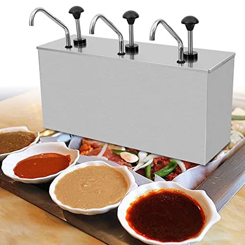 Dispensador de salsa – 3 bombas de acero inoxidable de 4 litros para salsa de tomate, mostaza y salsa, ideal para ollas calientes y condimentos