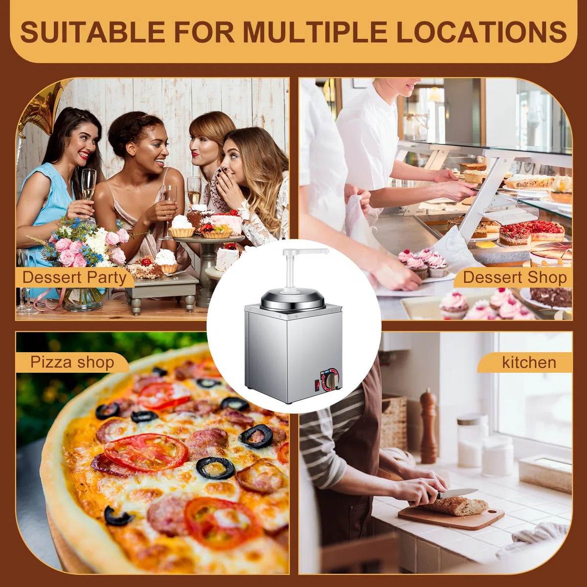 Dispensador de queso Nacho con bomba de 2 piezas, calentador de salsa de caramelo caliente de acero inoxidable de 2.64 cuartos de galón con control de temperatura de 6 niveles, máquina comercial