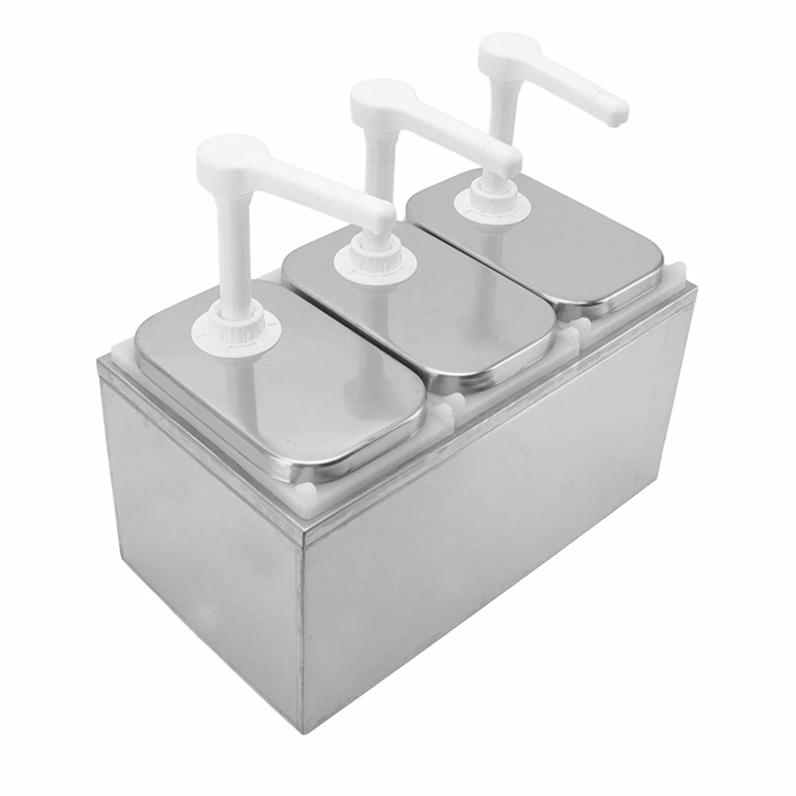 Bomba Dispensadora de Salsa de Acero Inoxidable y Plástico - Estación Bombeo Condimentos 35 Ml para Uso en Cocina (Bomba Triple 2 litros.)