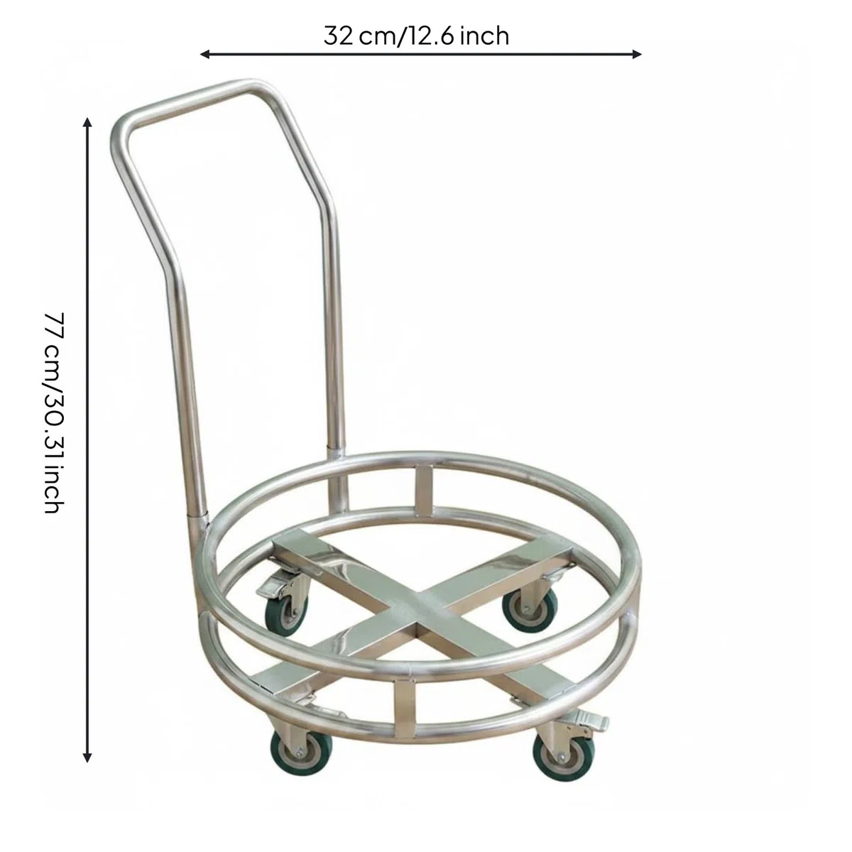 perfk Carrito de Acero Inoxidable Carro Utility Trole para Cubetas de Sopa con Marco Reforzado y Maniobra Sencilla Adecuado para Restaurantes Catering, 32cm, con Freno Y Empuje Manual