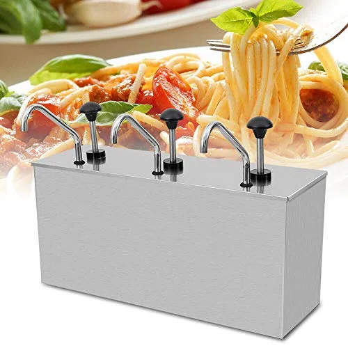 Dispensador de salsa – 3 bombas de acero inoxidable de 4 litros para salsa de tomate, mostaza y salsa, ideal para ollas calientes y condimentos
