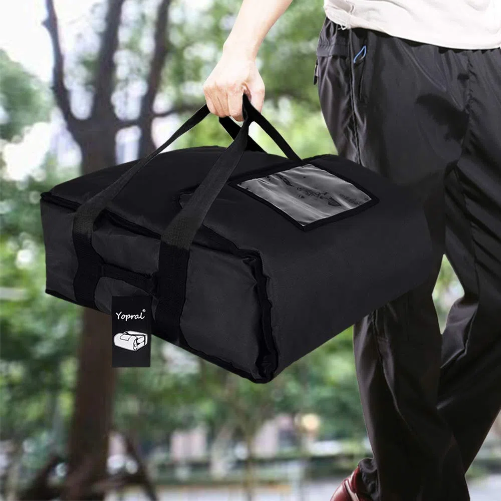 YopralPizzaBags Pizza - Bolsa para pizza (aislamiento de humedad, 38 x 38 x 17,8 cm, para pizzas de 3 a 12 o 3 – 14 pulgadas, para restaurantes y pizzerías), color negro
