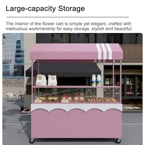 Carrito plegable para perros calientes con paraguas – Carrito móvil para vender pasteles, frutas, flores y artículos de segunda mano – ideal para mercados y eventos