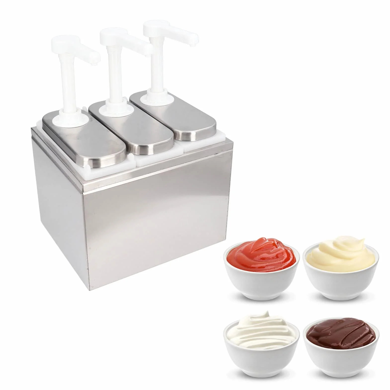 Dispensador de salsa de 1 litro dispensador de salsa con base desmontable salsa de tomate aderezo de ensalada salsa de soja, vinagre, aderezo de ensalada, mayonesa para cocina y restaurante (3 bombas