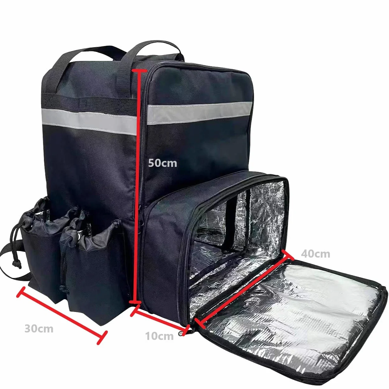 Mochila Expandible para Entrega de Alimentos con 4 Portavasos, Bolsa Aislada para Pizza, Rayas Reflectantes para Bicicleta, Uber Eats, Negro, Moderno
