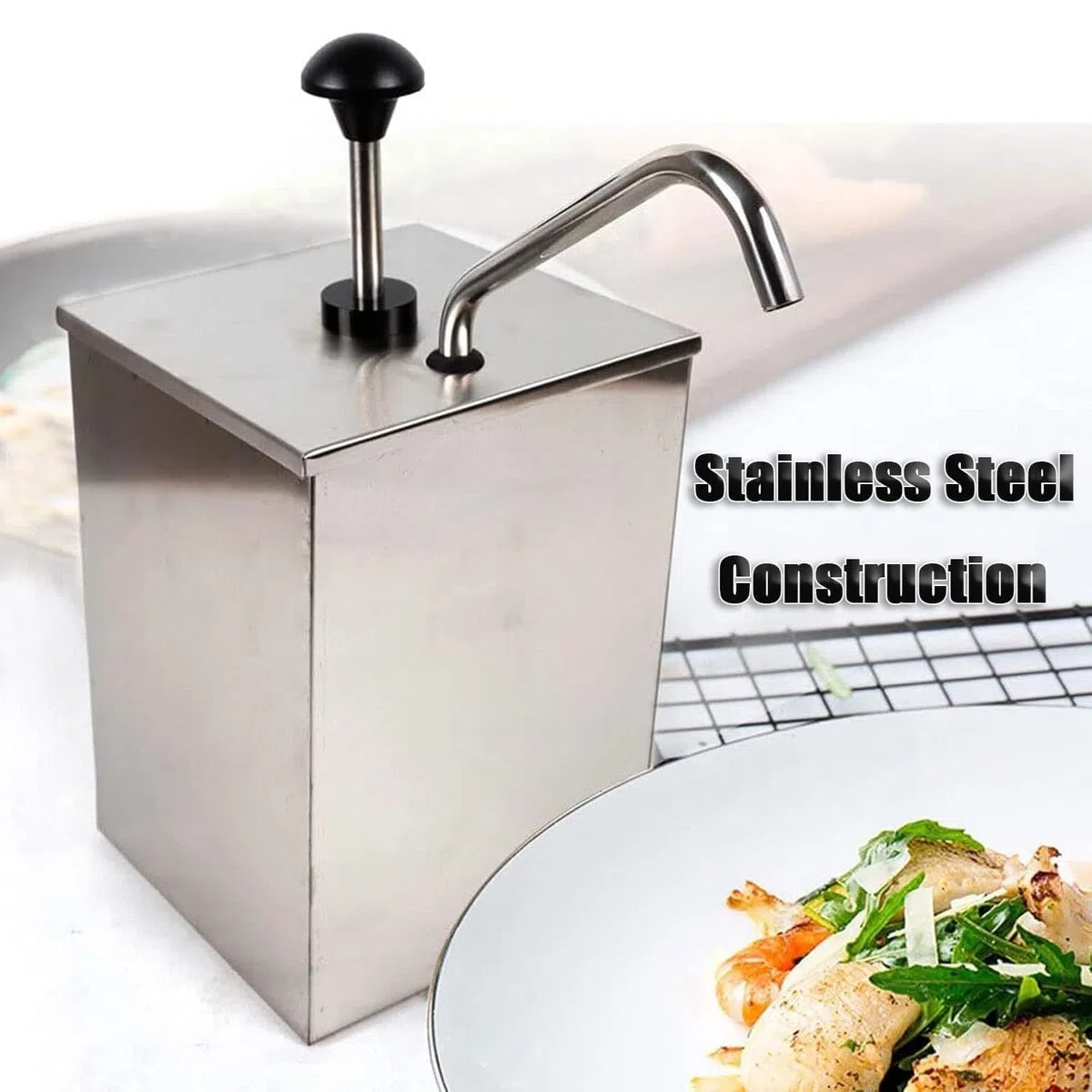 Dispensador de condimentos, bomba de salsa de acero inoxidable con tanque de almacenamiento extraíble, rebote rápido y a prueba de goteo, diseño duradero para salsa de tomate y aderezo de ensalada