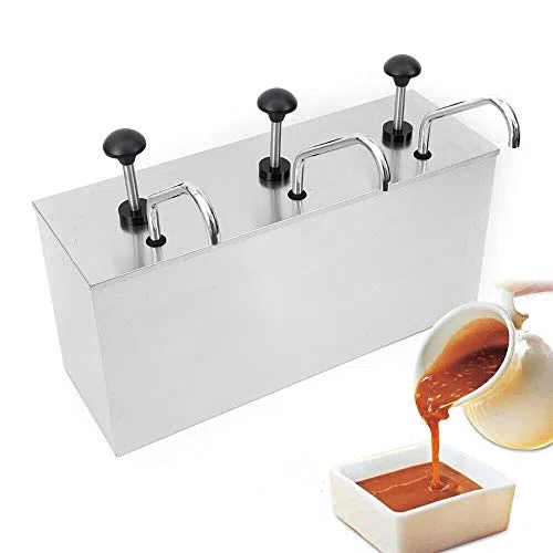Dispensador de salsa – 3 bombas de acero inoxidable de 4 litros para salsa de tomate, mostaza y salsa, ideal para ollas calientes y condimentos