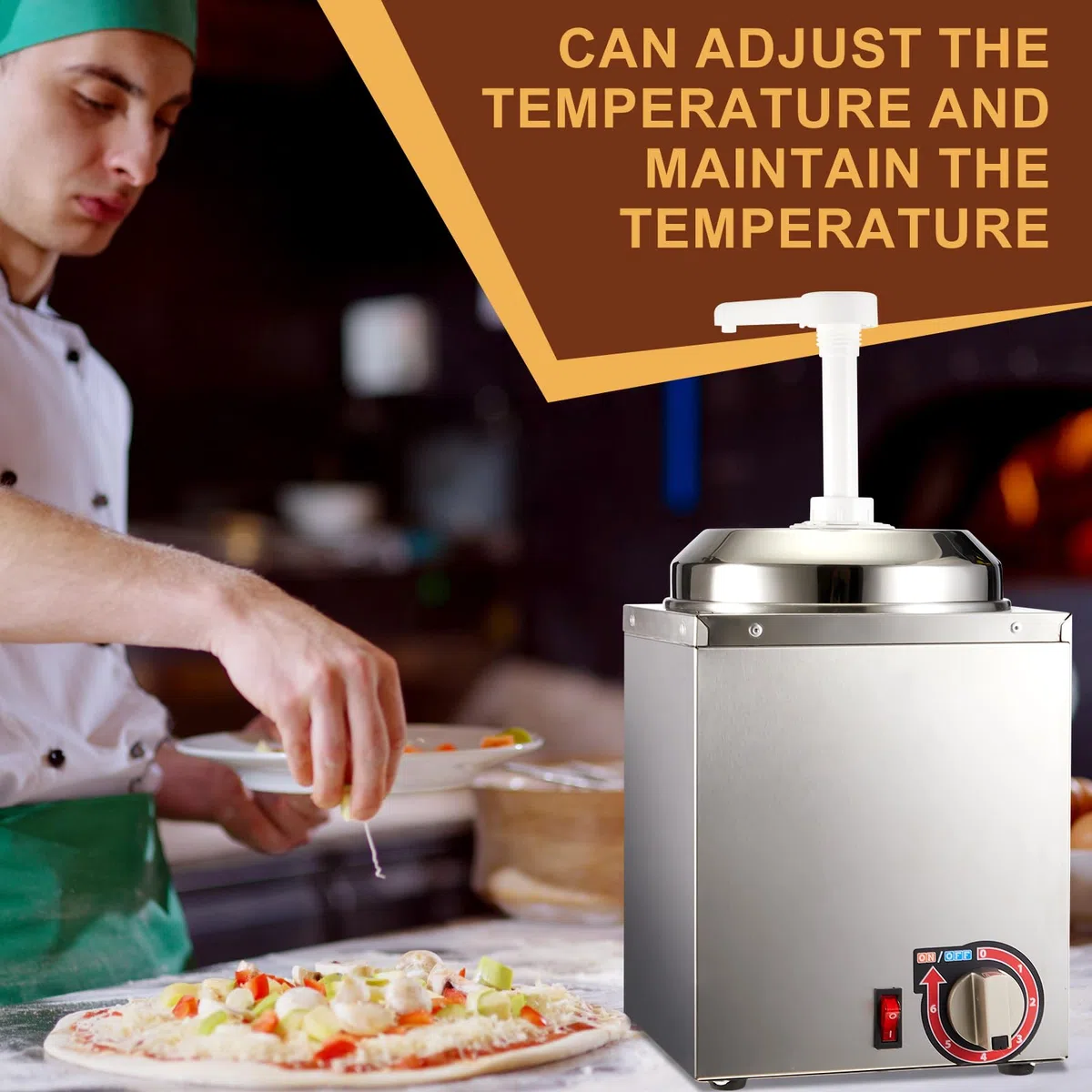 Dispensador de queso Nacho con bomba de 2 piezas, calentador de salsa de caramelo caliente de acero inoxidable de 2.64 cuartos de galón con control de temperatura de 6 niveles, máquina comercial