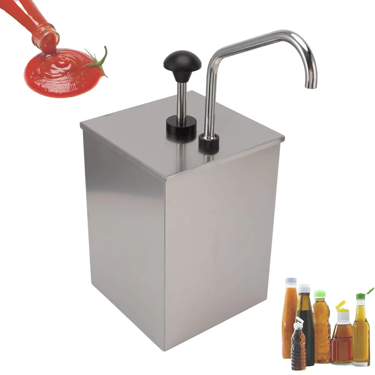 Dispensador de condimentos, bomba de salsa de acero inoxidable con tanque de almacenamiento extraíble, rebote rápido y a prueba de goteo, diseño duradero para salsa de tomate y aderezo de ensalada