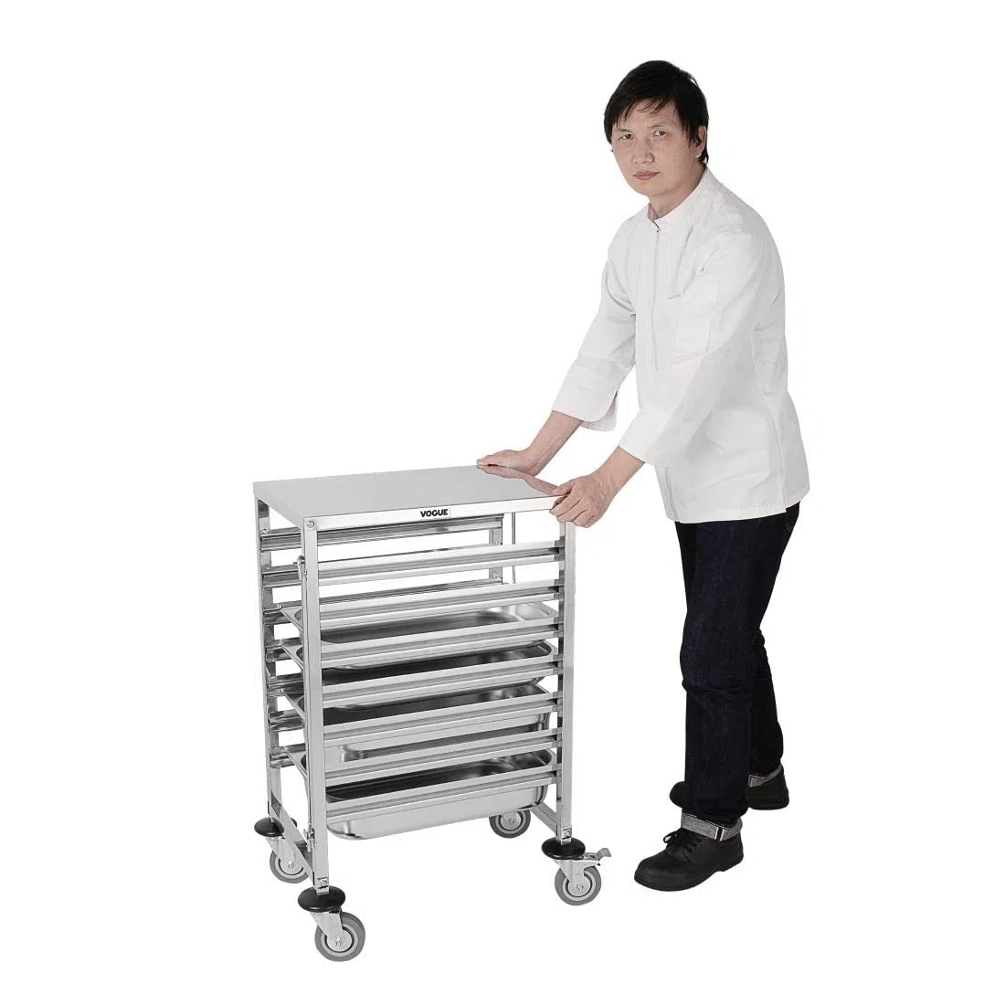 Vogue Gastronorm de acero inoxidable gg498 estantería de carrito, 7 nivel
