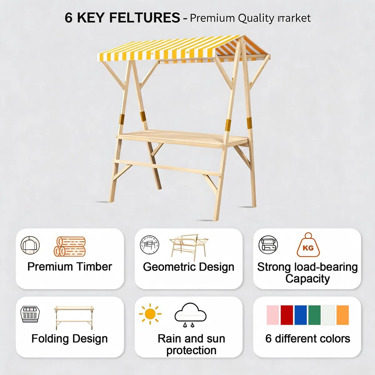 Stand for Feria Plegable Madera for Promociones, Carrito de Venta Ambulante for Exteriores, Expositor Portátil for Ferias de Artesanía y Eventos Al Aire Libre(Orange,59x24x79in/150x60x200cm)