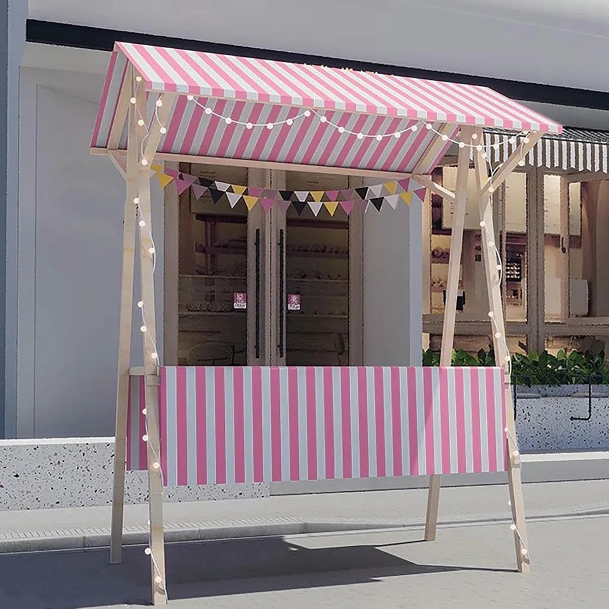 Carrito plegable para perros calientes con paraguas – Carrito portátil de madera para el mercado de agricultores, helados, postres y eventos y festivales de camiones de alimentos