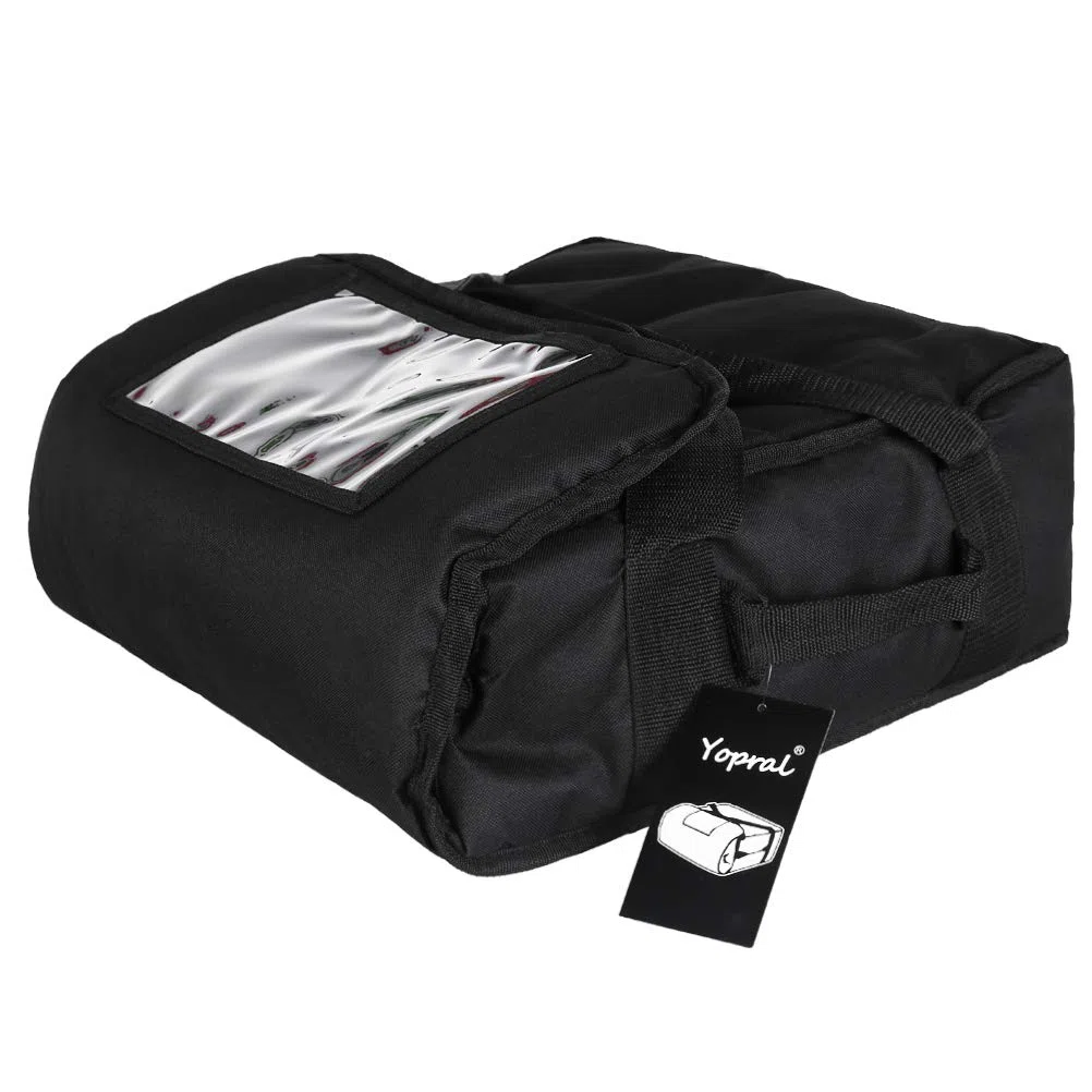 YopralPizzaBags Pizza - Bolsa para pizza (aislamiento de humedad, 38 x 38 x 17,8 cm, para pizzas de 3 a 12 o 3 – 14 pulgadas, para restaurantes y pizzerías), color negro