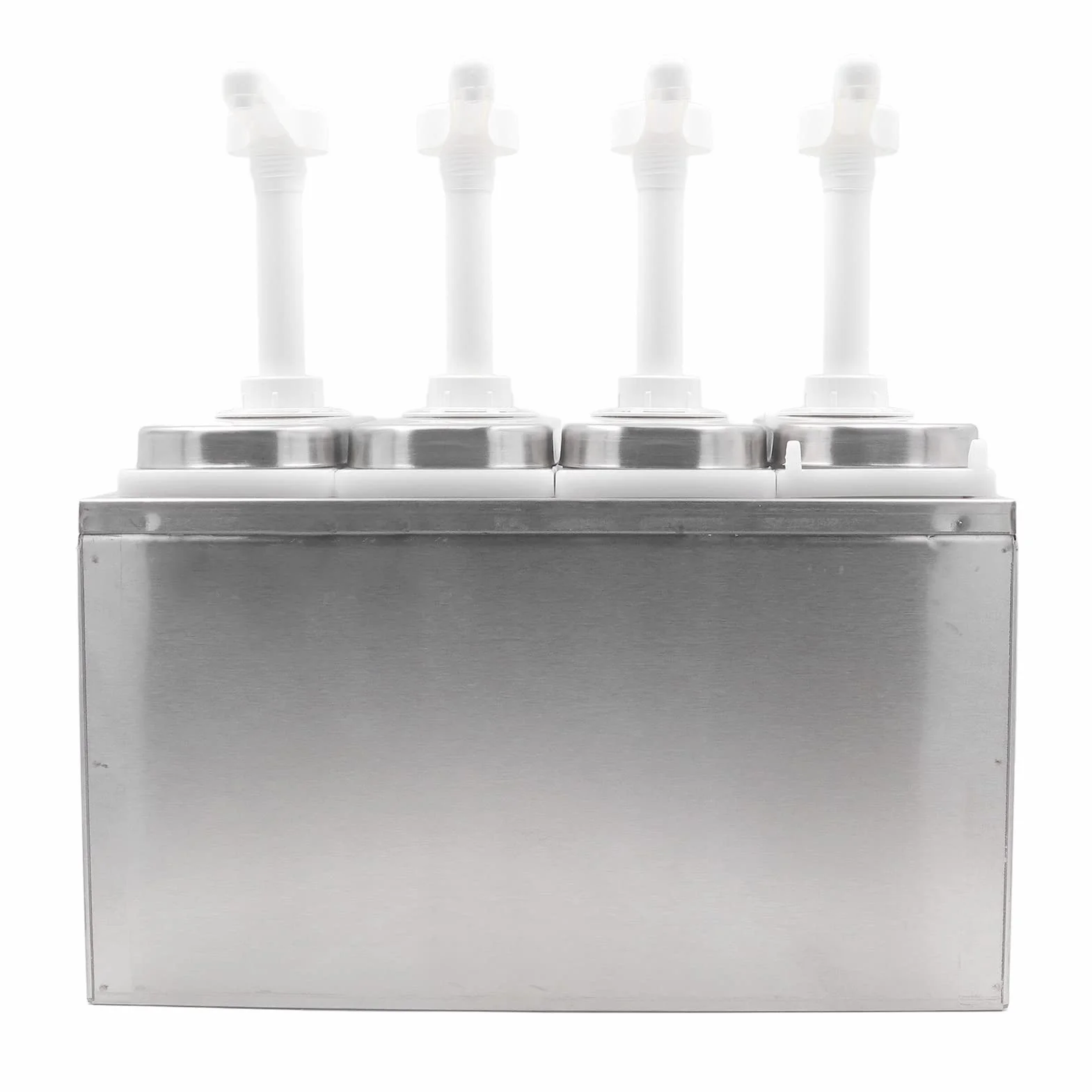 Bomba de dispensador de salsa Vomeko, bomba de condimento de acero inoxidable, bomba de compresión de condimentos, con base para restaurante de cocina (4 Pumps)