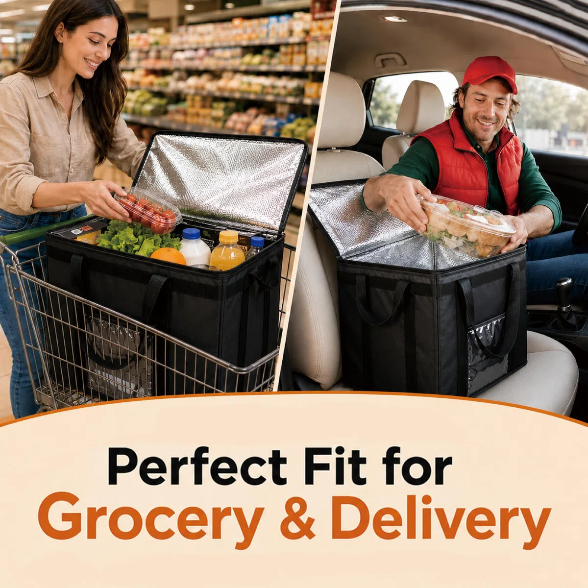 NZ home Bolsas aisladas para entrega de alimentos (XL Plus), bolsa térmica para compras de comestibles, entrega de pizza, bolsa de catering caliente y fría, reutilizable, plegable y resistente