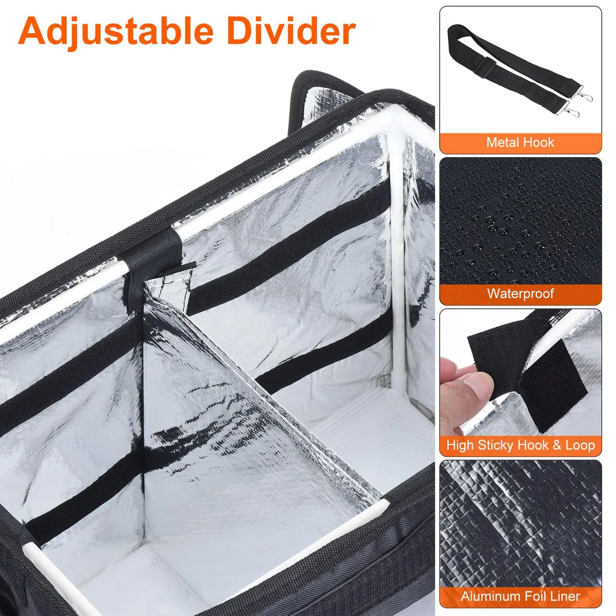 PATIKIL Térmica Bolsa para Comida Entrega XXL, 18.1"x13.4"x13.4" Térmica Entrega Bolsa con Divisor, Catering Térmica Comida Bolsa para Pizza Caliente/Frio Comida, Negro (48L)