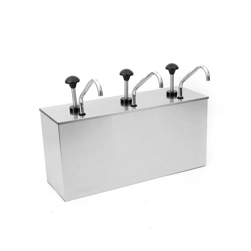 Juego de 3 dispensadores de salsa de acero inoxidable para mostaza, ketchup, salsa de barbacoa, capacidad de 4 litros, ideal para fiestas y eventos