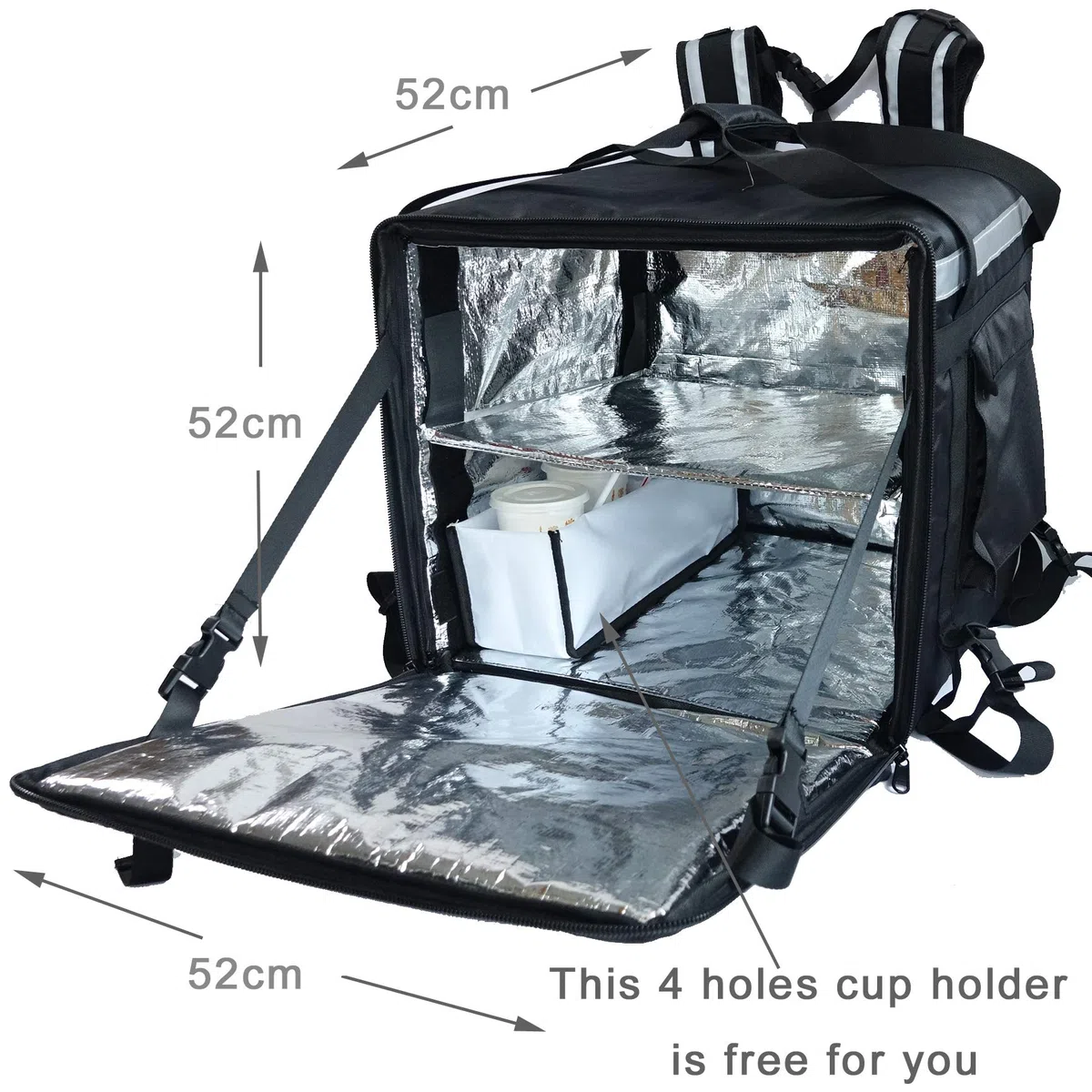 PK-140Z: Mochila de gran aislamiento de calor para entrega de alimentos 20 x 20 x 20, bolsas de entrega de pizza grande, 2 capas, marco rígido, carga lateral