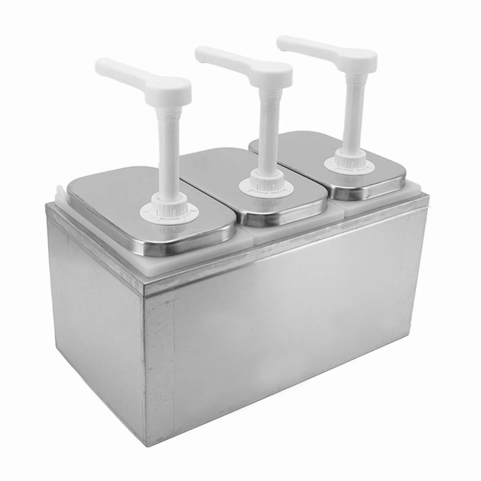 Bomba Dispensadora de Salsa de Acero Inoxidable y Plástico - Estación Bombeo Condimentos 35 Ml para Uso en Cocina (Bomba Triple 2 litros.)