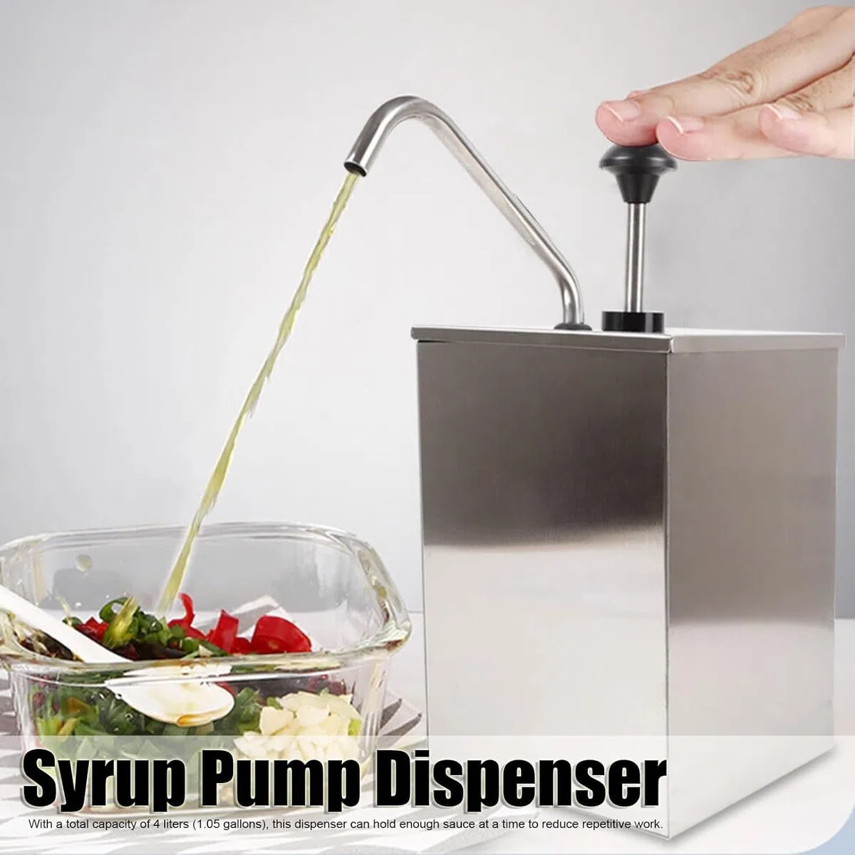 Dispensador de condimentos, bomba de salsa de acero inoxidable con tanque de almacenamiento extraíble, rebote rápido y a prueba de goteo, diseño duradero para salsa de tomate y aderezo de ensalada