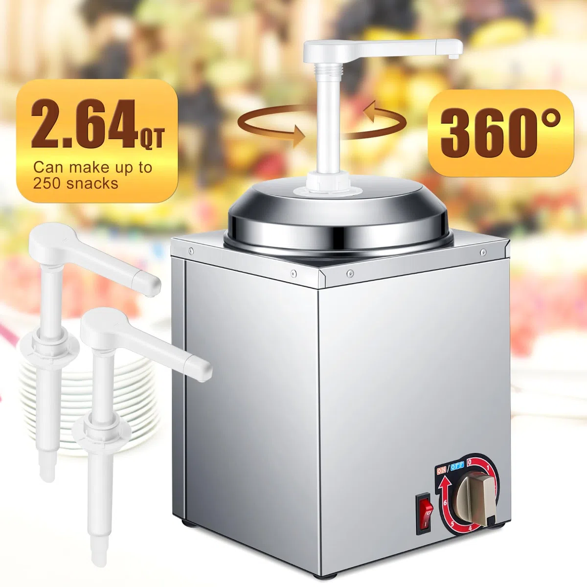 Dispensador de queso Nacho con bomba de 2 piezas, calentador de salsa de caramelo caliente de acero inoxidable de 2.64 cuartos de galón con control de temperatura de 6 niveles, máquina comercial
