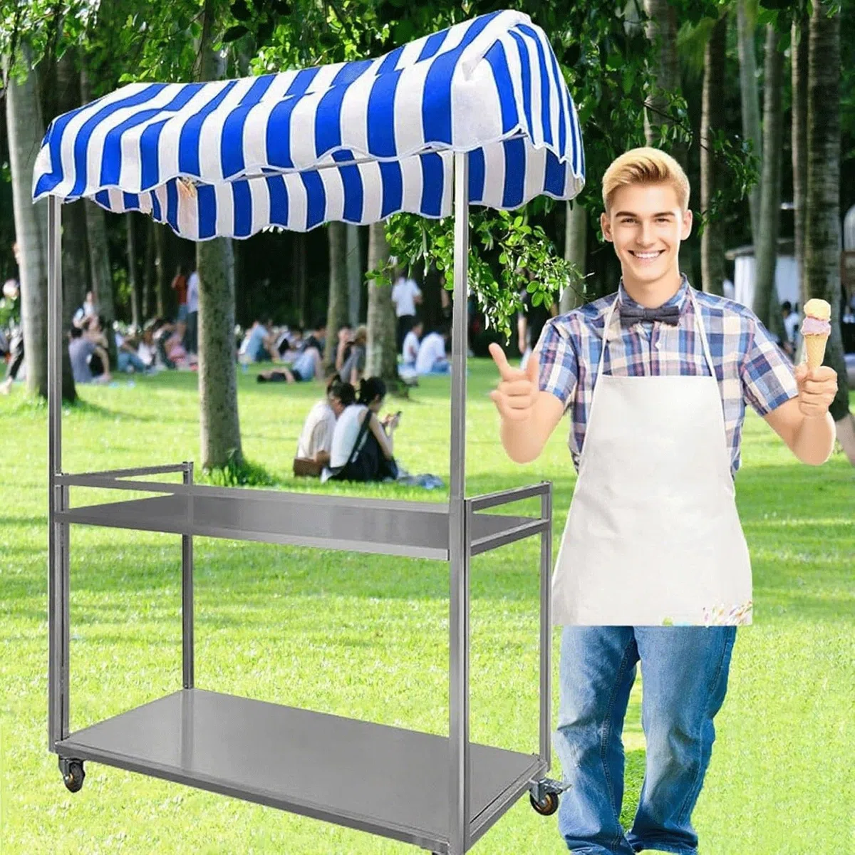 Carro de venta plegable para venta de alimentos, portátil y ligero para helados, perros calientes y uso en el mercado