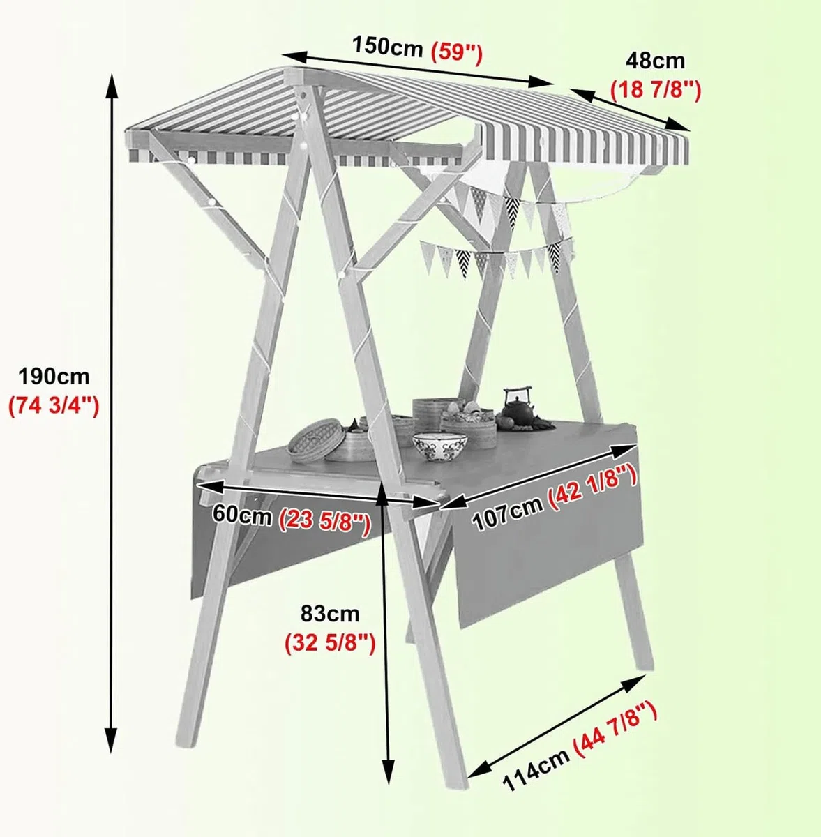 Carrito plegable portátil para perros calientes con paraguas – Soporte de madera para granjeros, mercado de alimentos callejeros, helados, postres y eventos al aire libre remolque