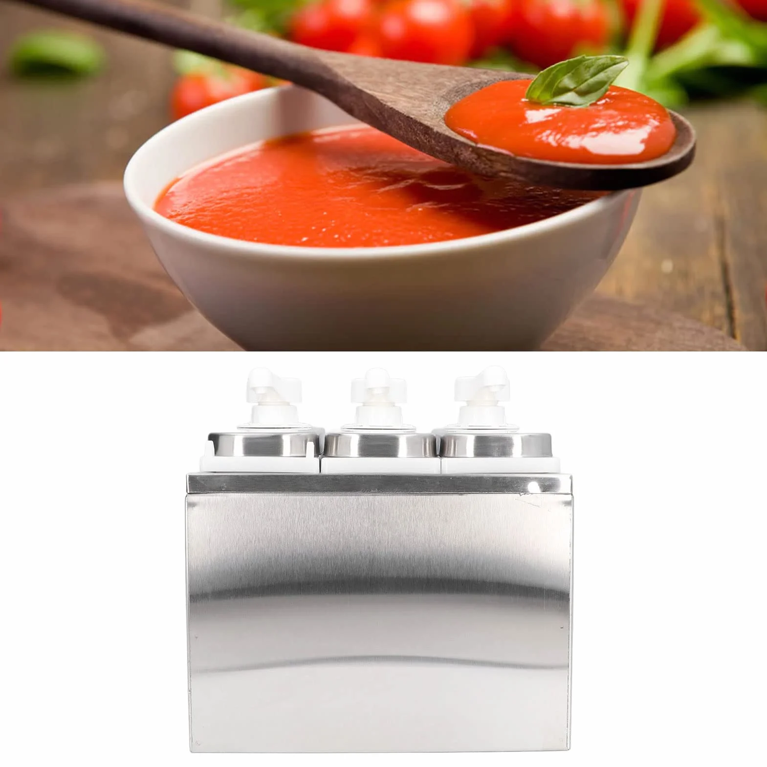 Dispensador de salsa de 1 litro dispensador de salsa con base desmontable salsa de tomate aderezo de ensalada salsa de soja, vinagre, aderezo de ensalada, mayonesa para cocina y restaurante (3 bombas