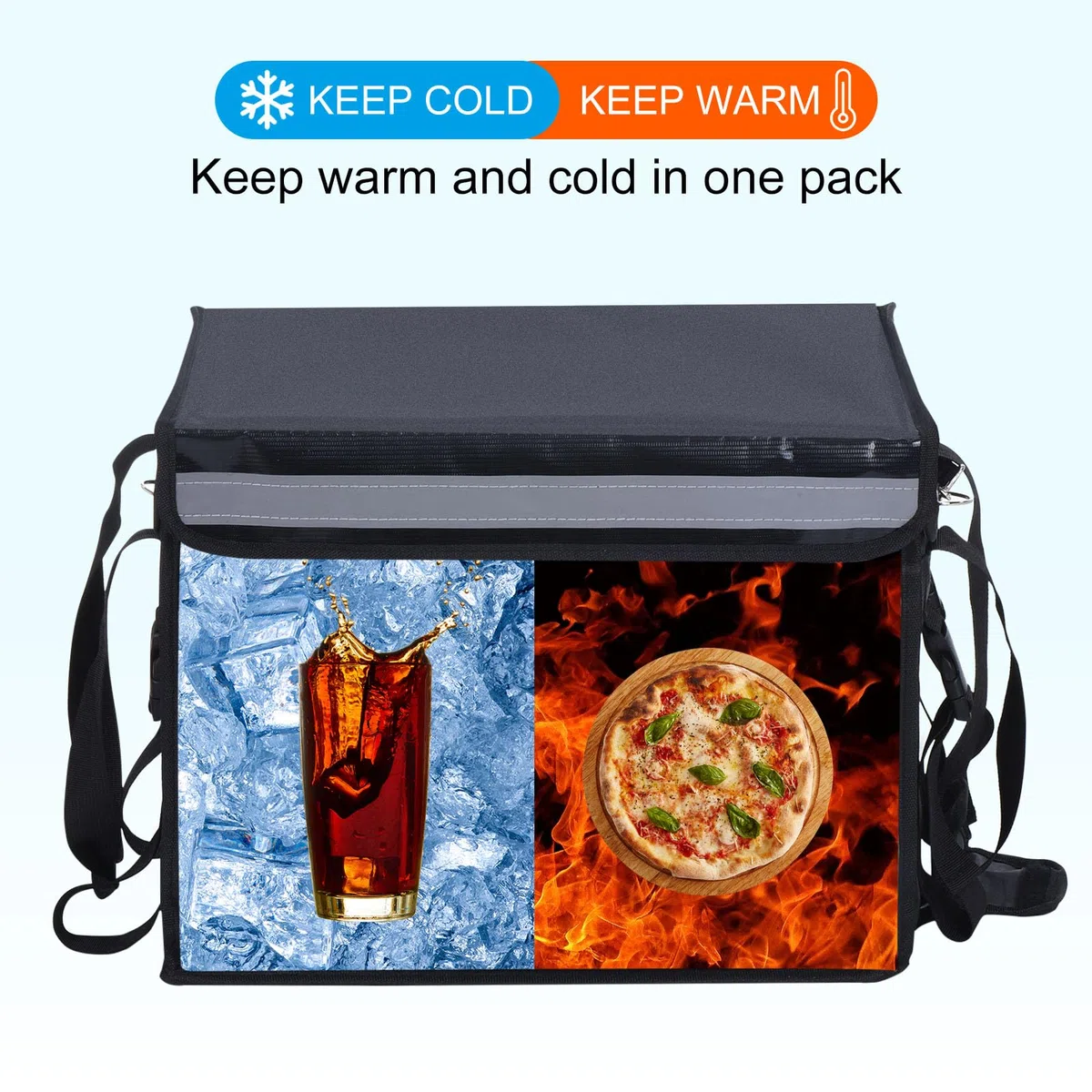 PATIKIL Térmica Bolsa para Comida Entrega XXL, 18.1"x13.4"x13.4" Térmica Entrega Bolsa con Divisor, Catering Térmica Comida Bolsa para Pizza Caliente/Frio Comida, Negro (48L)