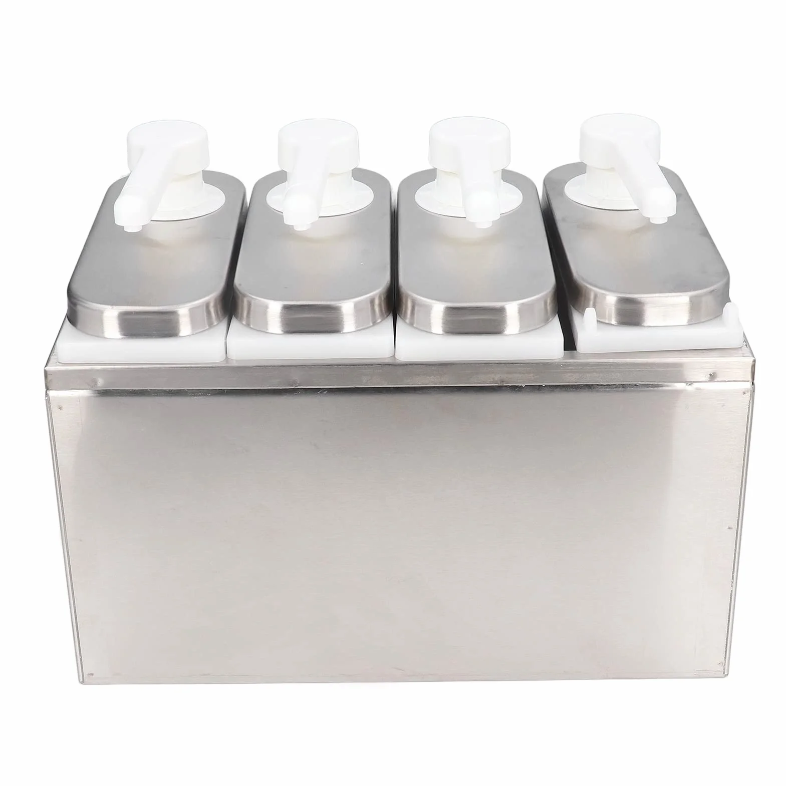 Bomba de dispensador de salsa Vomeko, bomba de condimento de acero inoxidable, bomba de compresión de condimentos, con base para restaurante de cocina (4 Pumps)