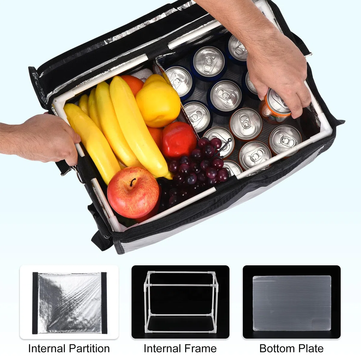PATIKIL Térmica Bolsa para Comida Entrega XXL, 18.1"x13.4"x13.4" Térmica Entrega Bolsa con Divisor, Catering Térmica Comida Bolsa para Pizza Caliente/Frio Comida, Negro (48L)