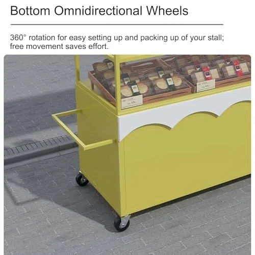 Carrito plegable para perros calientes con paraguas – Carrito móvil para vender pasteles, frutas, flores y artículos de segunda mano – ideal para mercados y eventos