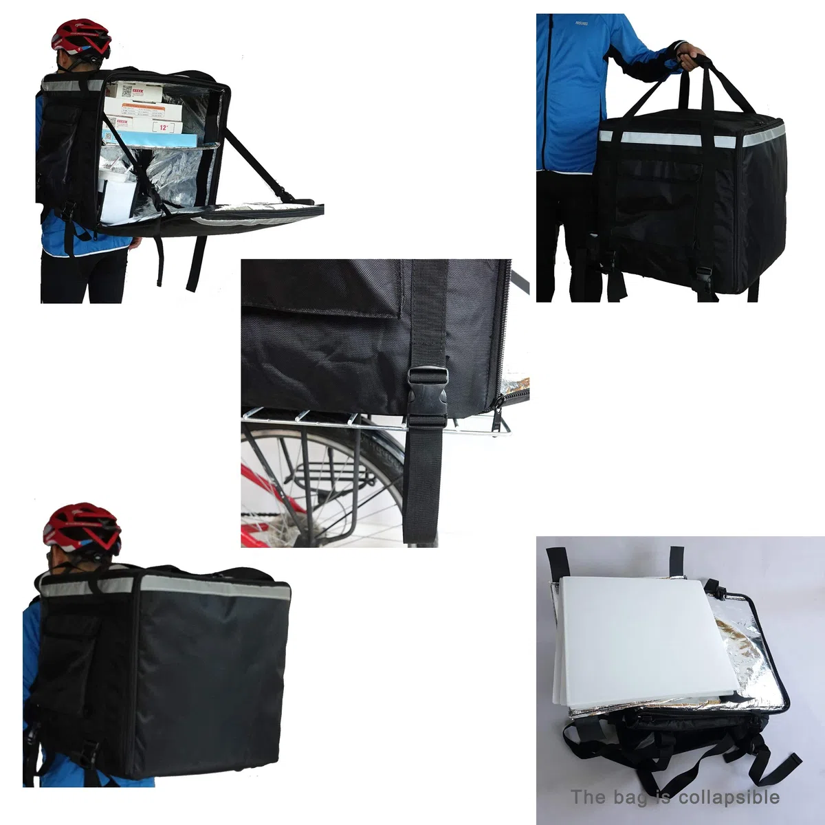 PK-140Z: Mochila de gran aislamiento de calor para entrega de alimentos 20 x 20 x 20, bolsas de entrega de pizza grande, 2 capas, marco rígido, carga lateral