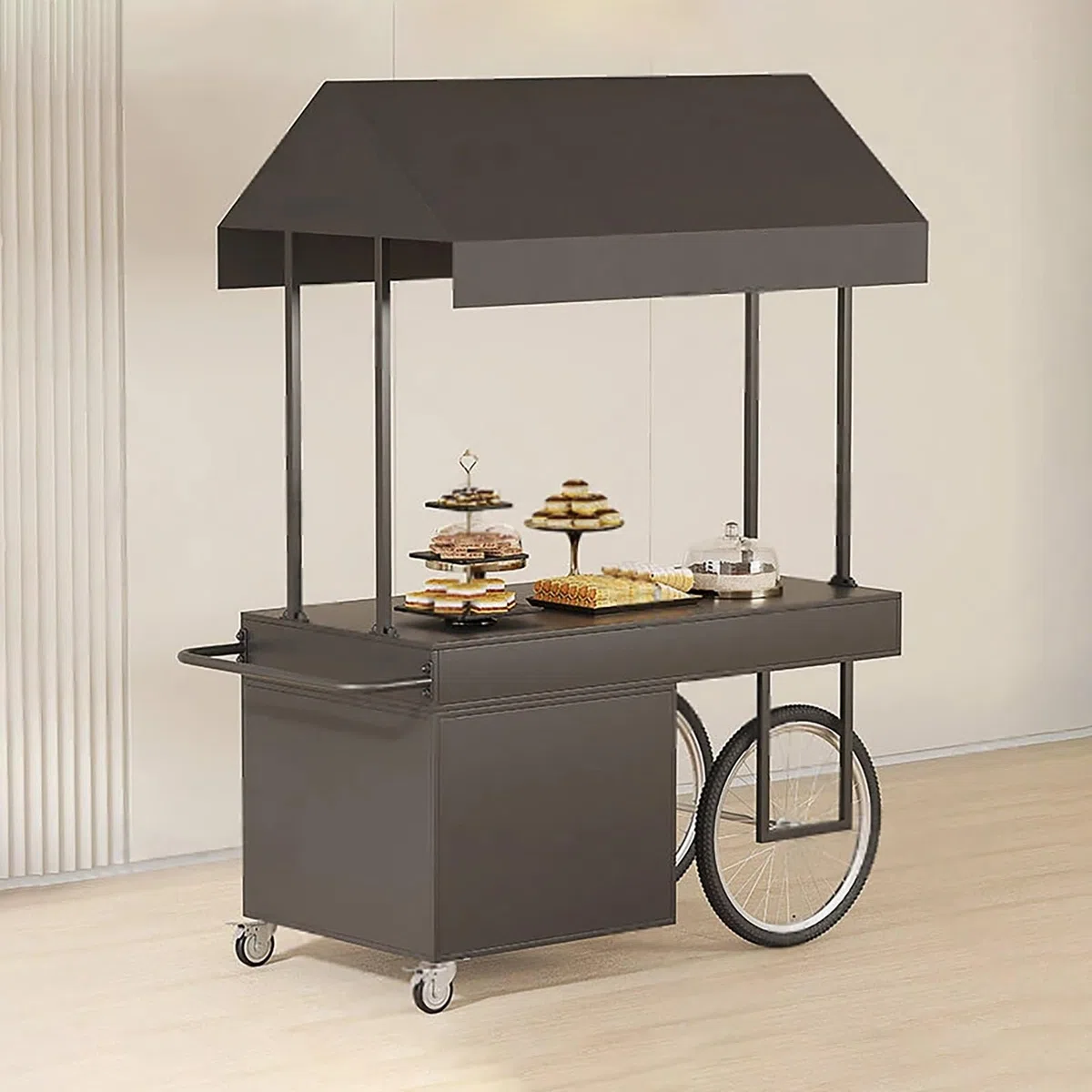 Genérico Puesto de Mercado con Toldo Móvil de Venta Ambulante de Comida con Ruedas para Tiendas Minoristas en Calles Centros Comerciales y Mercados.(Nero,140x70x200cm)