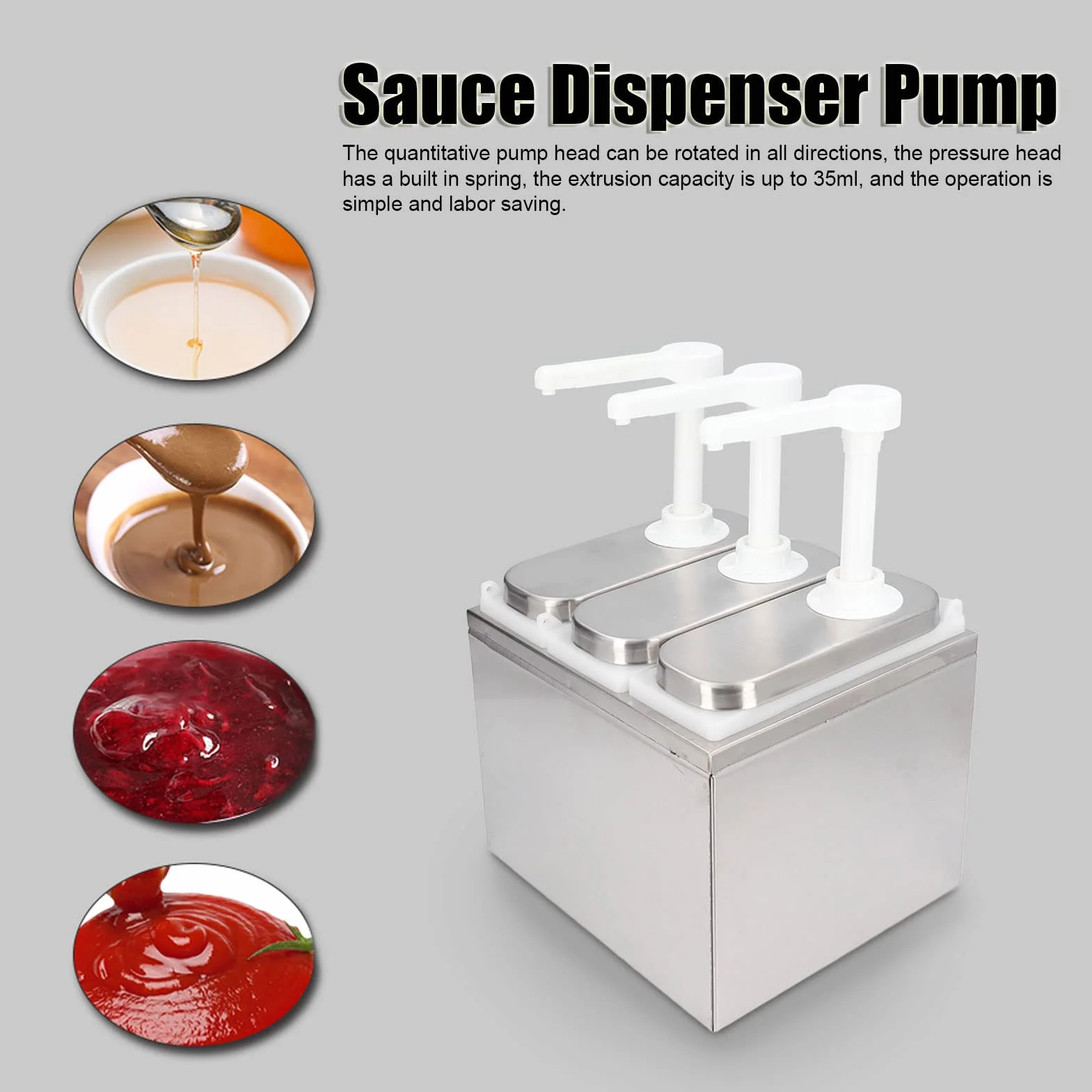 Dispensador de salsa de 1 litro dispensador de salsa con base desmontable salsa de tomate aderezo de ensalada salsa de soja, vinagre, aderezo de ensalada, mayonesa para cocina y restaurante (3 bombas